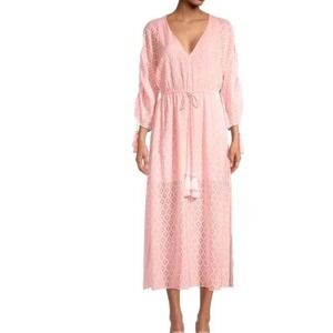 Alice Olivia‎ Pink Jacquard Tassel Tie Waist Maxi Dress Resort Boho V Neck